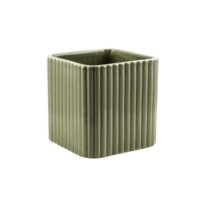 CUBO RIGATO CERAMICA VERDE H.13.5